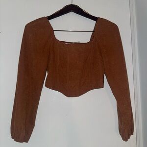 Elegant Brown Long Sleeve Crop Top
